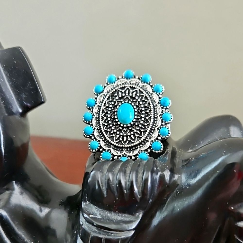 Turquoise And Silver Statement Ring - image 2